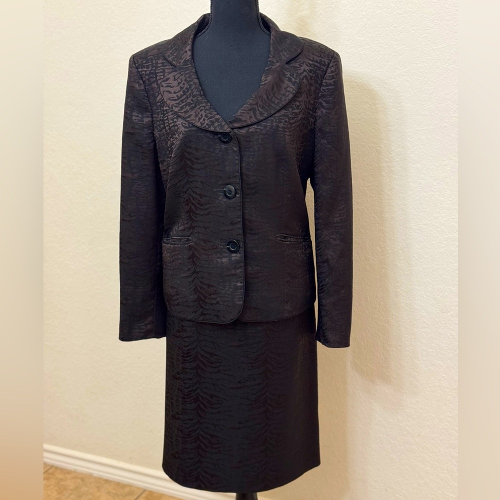 Black Animal Print Design Kasper Suit.